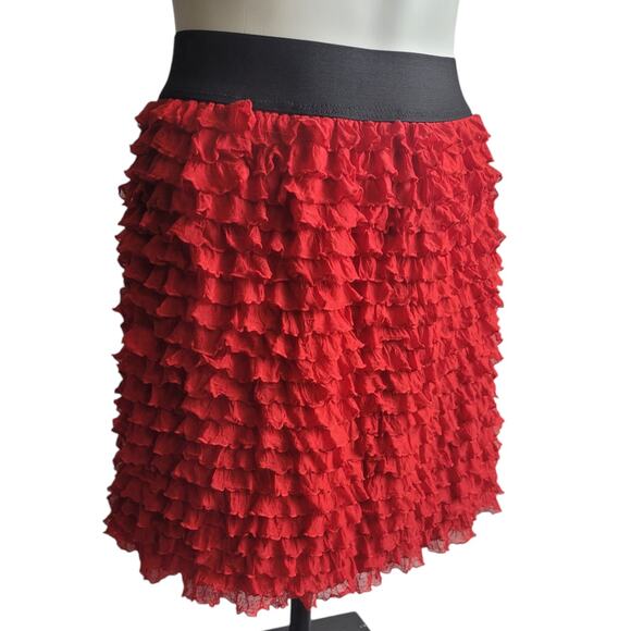 Red Ruffle Skirt Medium Pull-On Tiered Lagenlook Party Coquette Flamenco Pinup - Picture 1 of 5